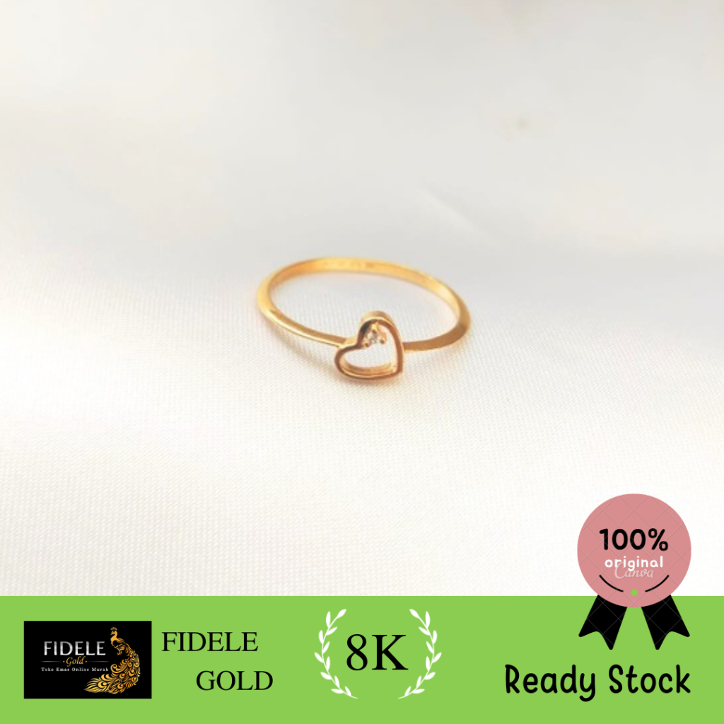 Cincin love hati fashion simple cincin wanita dewasa emas asli 8k