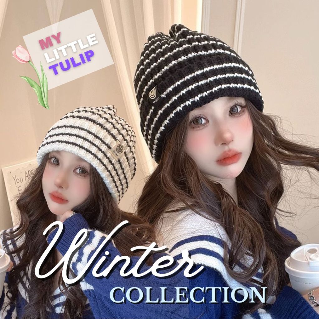 Topi Kupluk Rajut Musim Dingin / Beanie Winter Pria Wanita / Kupluk Hitam Putih Tebal