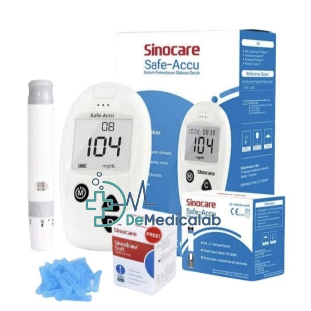 Sinocare Alat Tes Gula Darah Safe Accu Praktis Instant BGM 200 Memori HCT 30-60%