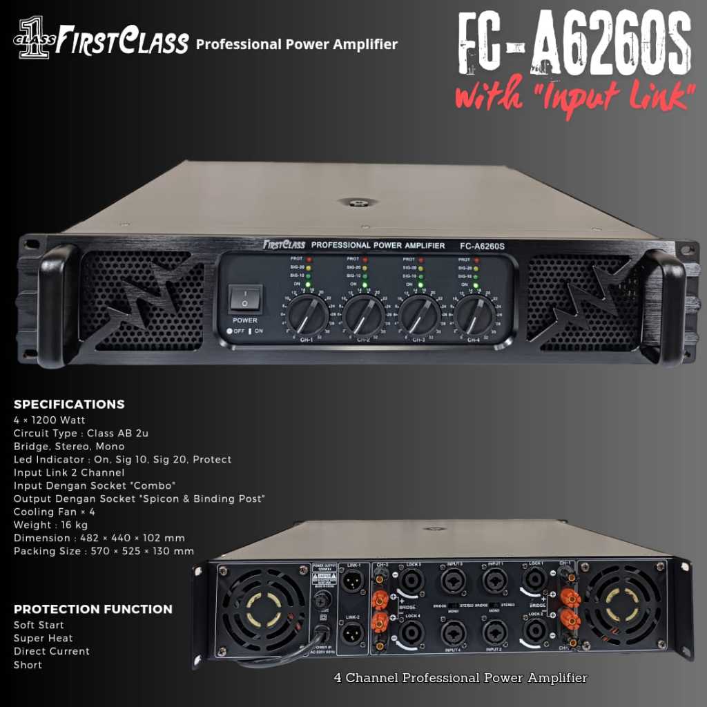 Power Amplifier FirstClass A6260S FIRST CLASS FC-A6260S 4x1200W  FCA6260S 4 x 1200W AMPLI