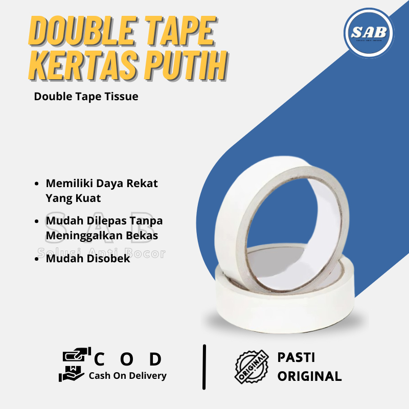 

Double Tape Kertas Tisu Lem Akrilik Ukuran 24mm x 10 Yard 1 Inch Double Tape Praktis Mudah Digunakan