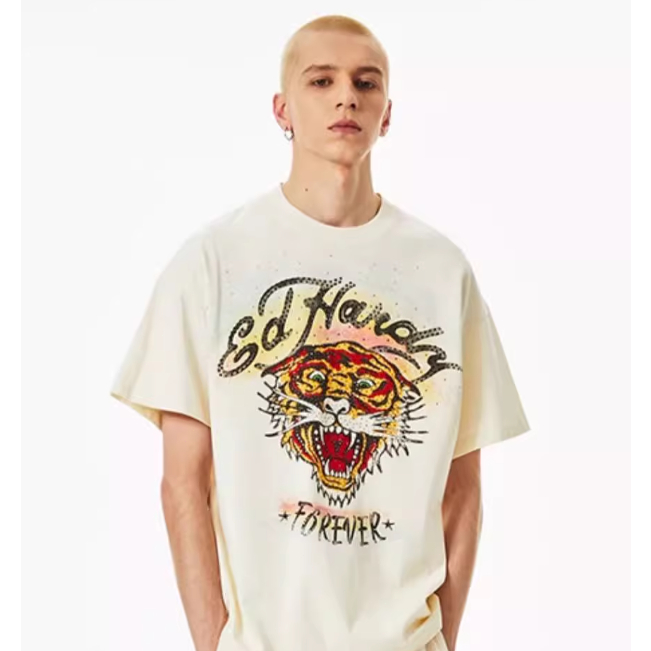 Ed Hardy White short-sleeved tiger T-shirt