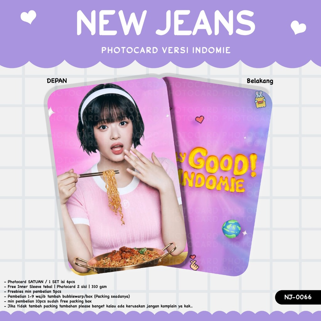 PHOTOCARD NEW JEANS VERSI INDOMIE TERBARU GLOSSY DEPAN BELAKANG KOLEKSI PC TERBARU NJ 2 SISI