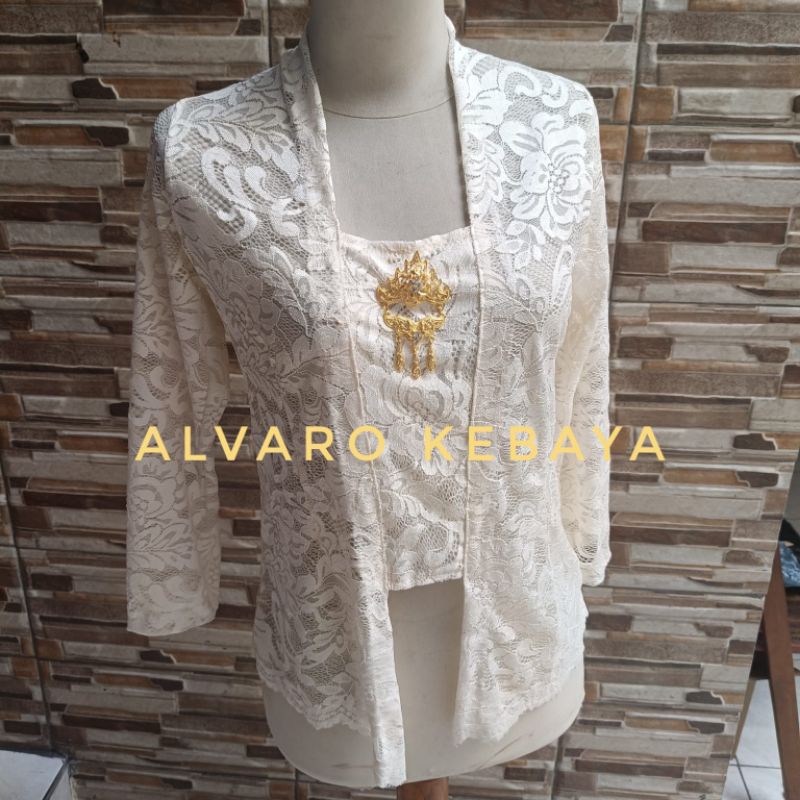 atasan kebaya lengan panjang melar putih tulang broken white ivory gading kutubaru strait baju wanit