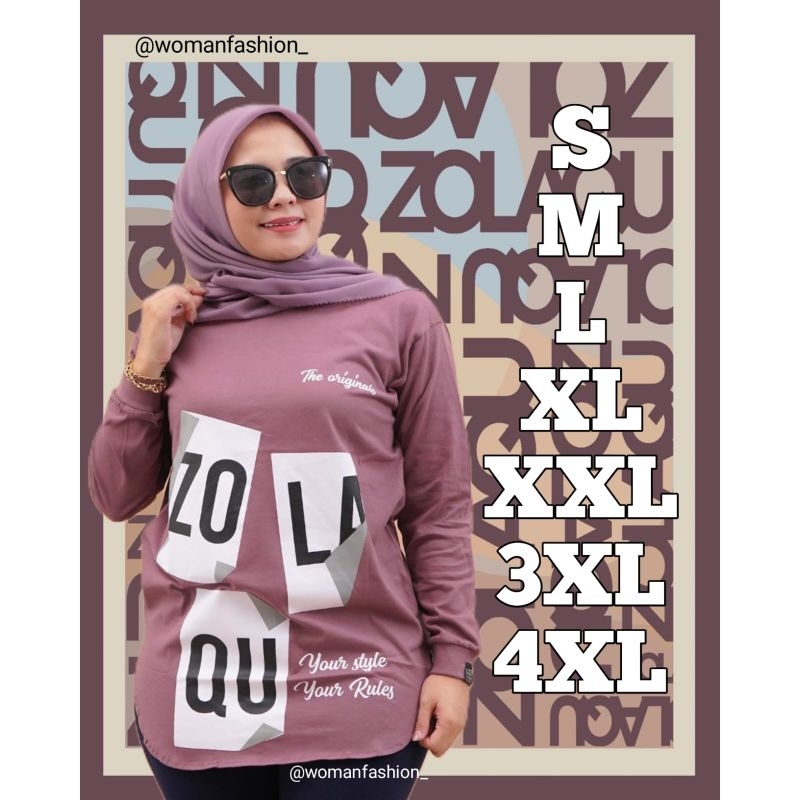 Kaos Wanita Zolaqu Pink Dusty Conia Original Fashionable T-Shirt Casual Oversize Lengan Panjang Atas
