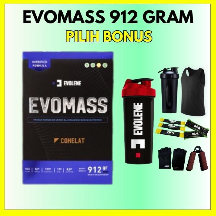 

Evolene Evomass Coklat Hazelnut 912gr/4x serving Mass Gainer - Suplemen berat badan BPOM HALAL