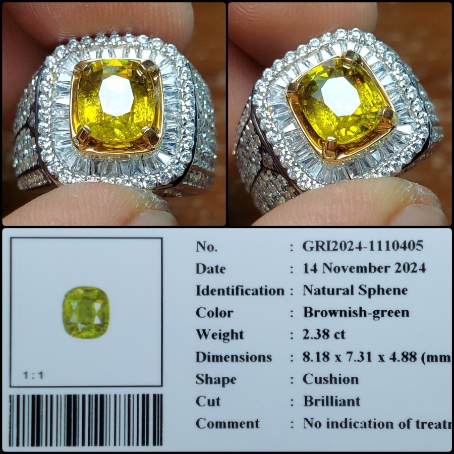 Natural Sphene Crystal Good Luster Gems Batu Permata Asli Memo GRI Lab