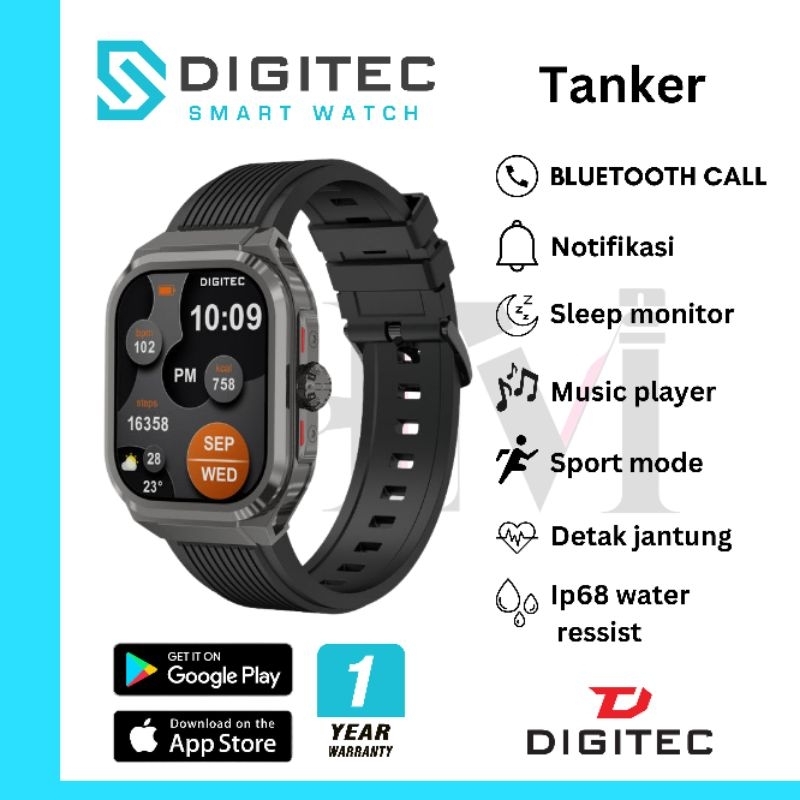 Digitec Smartwatch Tanker Jam Tangan Pria Smartwatch Original Detak Jantung Olahraga Steptracker