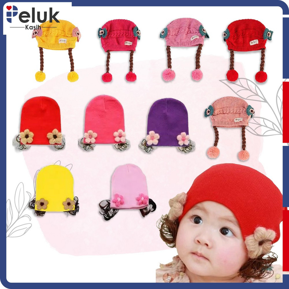 Baby Hat Kepang Rambut Palsu Kuncir 2 Anak Lucu / Topi Rambut Palsu Lucu Anak Model Tinggi / Kupluk 