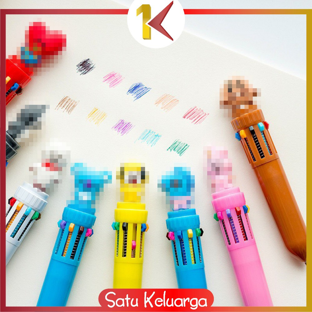 

SK-A13 PENA Karakter Rainbow Pulpen Kartun 10 Warna Pen Warna Warni Bolpoin Karakter Lucu