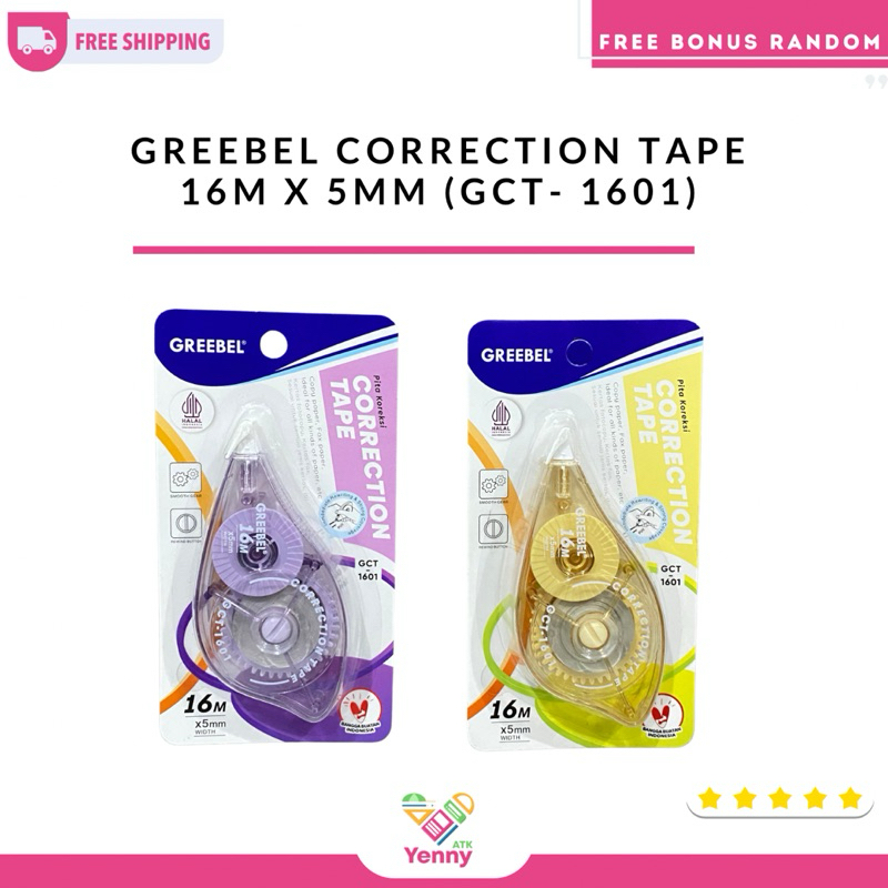 

Greebel Pita Koreksi 16M X 5MM ( GCT-1601) | Correction Tape Greebel