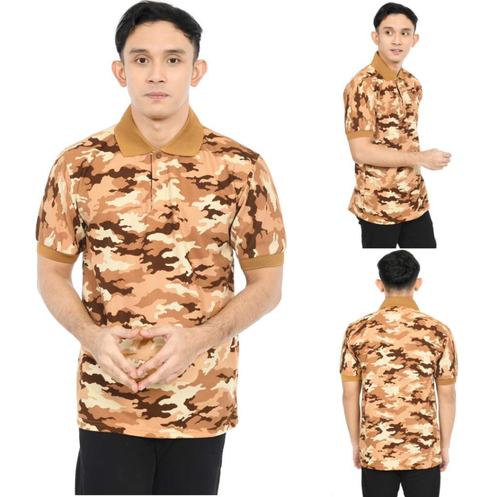 Kaos Polo Pria Motif Loreng Coklat