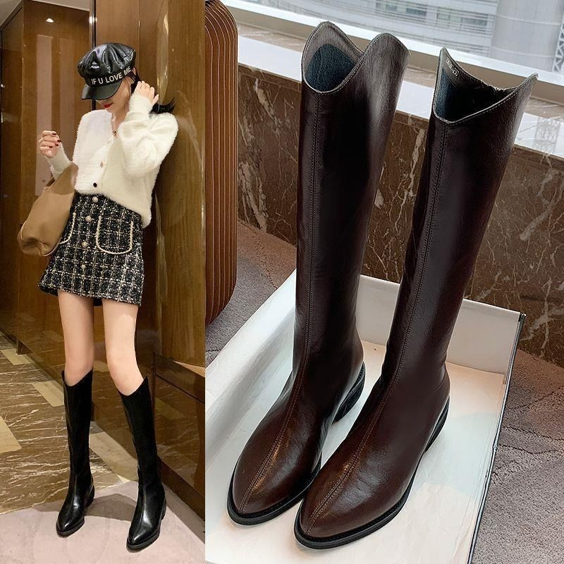 Cowboy boots, high boots, white knight French long boots, spring and autumn single boots