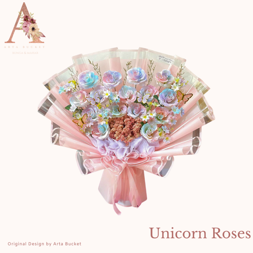 Bucket Bouquet Buket Bouket Kado Hadiah Gift  Unicorn Roses Bunga Mawar Hitam Untuk Pacar Wisuda Lam