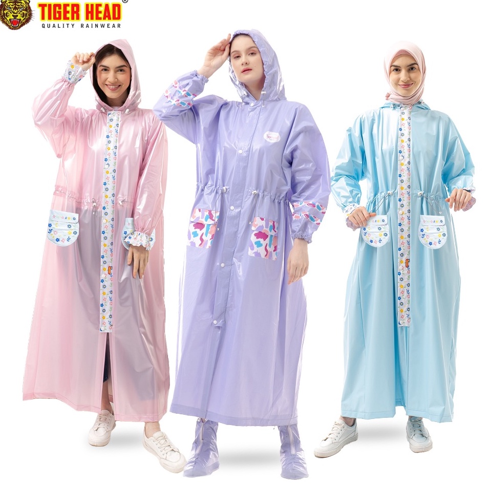 Hemat Terkini  Jas Hujan Gamis Serut Eliza 77 Tiger Head