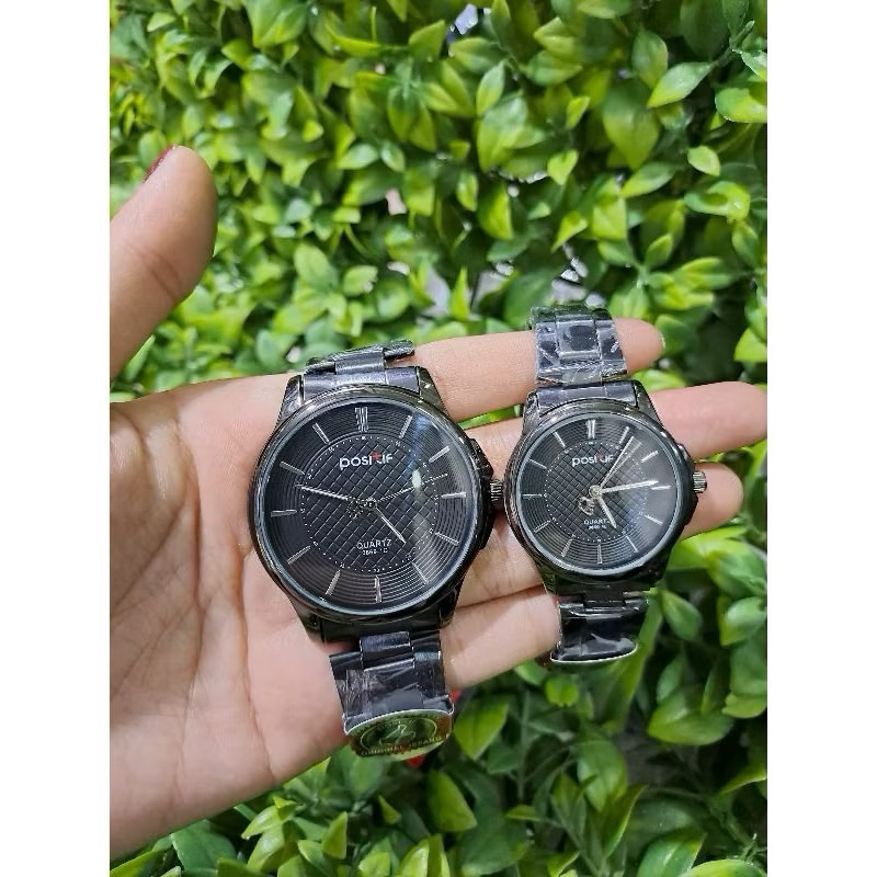 Promo Jam Tangan Wanita Pria Couple Positif Rantai Hitam ORIGINAL Tahan Air