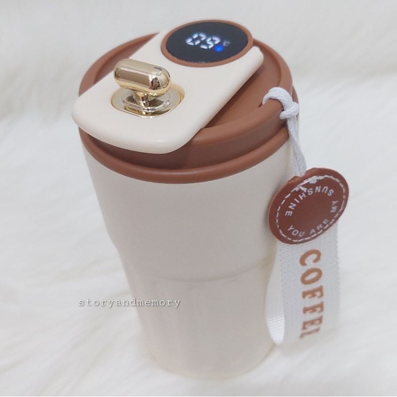 SAM - tumbler LED suhu 450ml gelas kopi termos tahan panas dingin botol minum tutup lock gold tts53