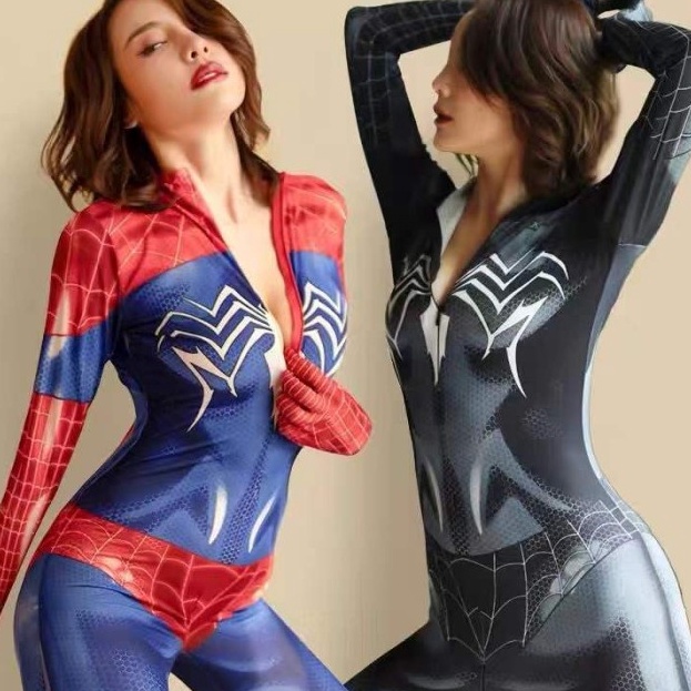 Yesy Fashion Lingerie Cosplay Wanita Kostum Halloween Spiderman Sexy Ketat SPD