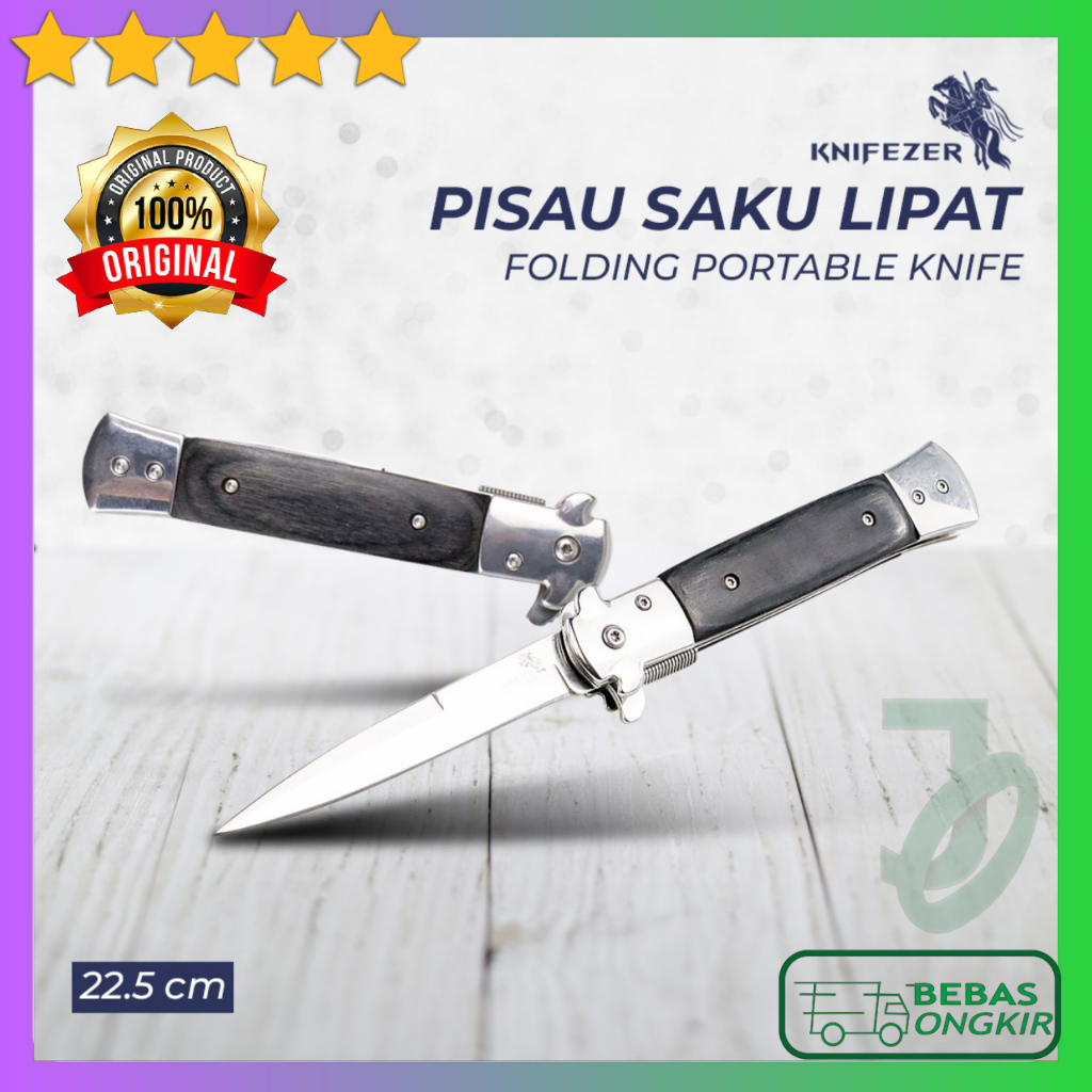 Pisau Saku Lipat Folding Portable Knife Tool Wood Grip KNIFEZER S12