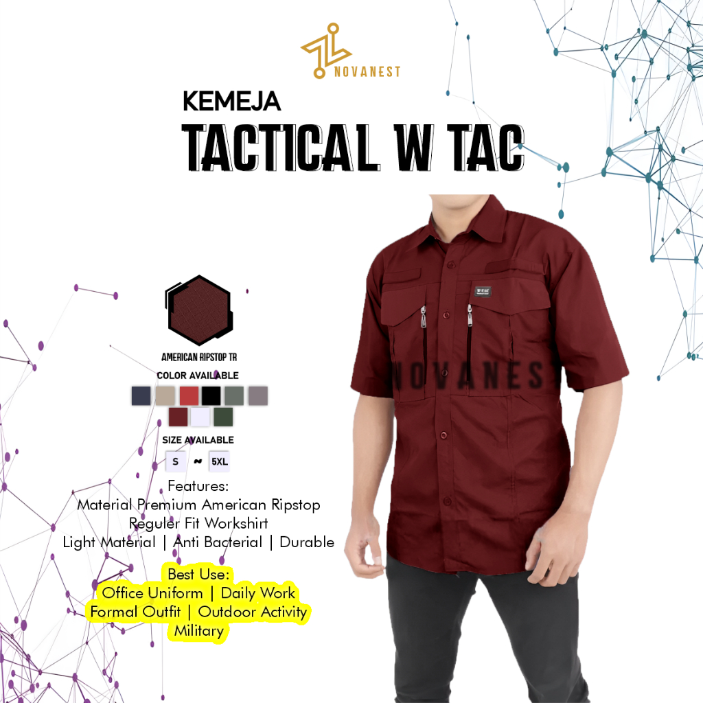 Kemeja W-TAC Lengan Pendek Pria Wanita Premium American Ripstop TR High Quality All Activities PDL P