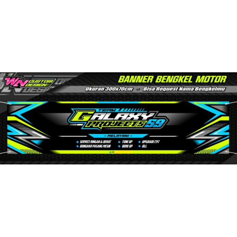 BANNER SPANDUK BENGKEL MOTOR Ukuran 300x70cm (Bisa Request Nama Bengkelmu)