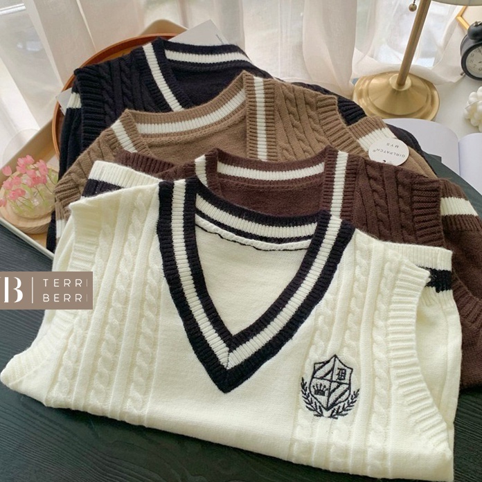 Khusus NaRi Vest Knit Korean School Girl Academy  Rompi Rajut Premium Academia Bordir Premium  Baju 