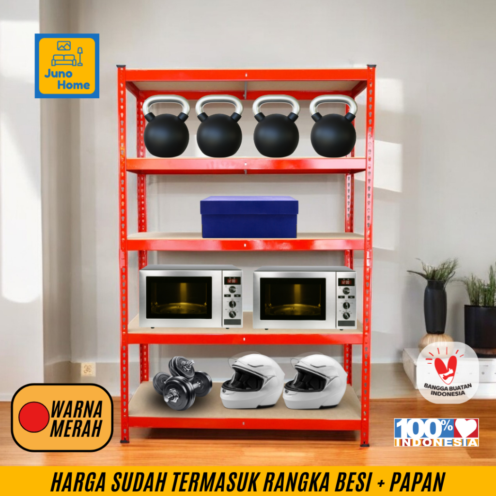 Juno Home Rak Besi Siku Susun Serbaguna/ Rak besi siku lubang/ Rak gudang Supermarket - WARNA MERAH