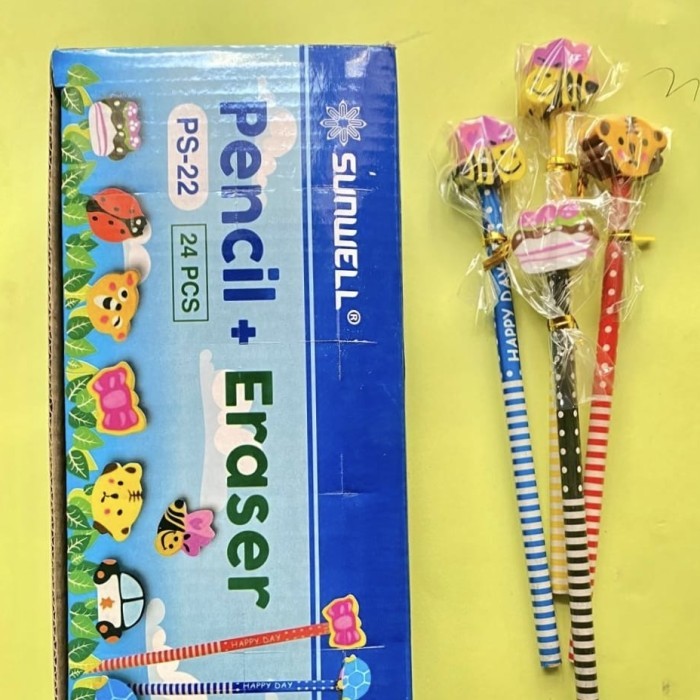 

24pcs Pensil Setip Pensil Eraser Fancy Lucu Grade 2B