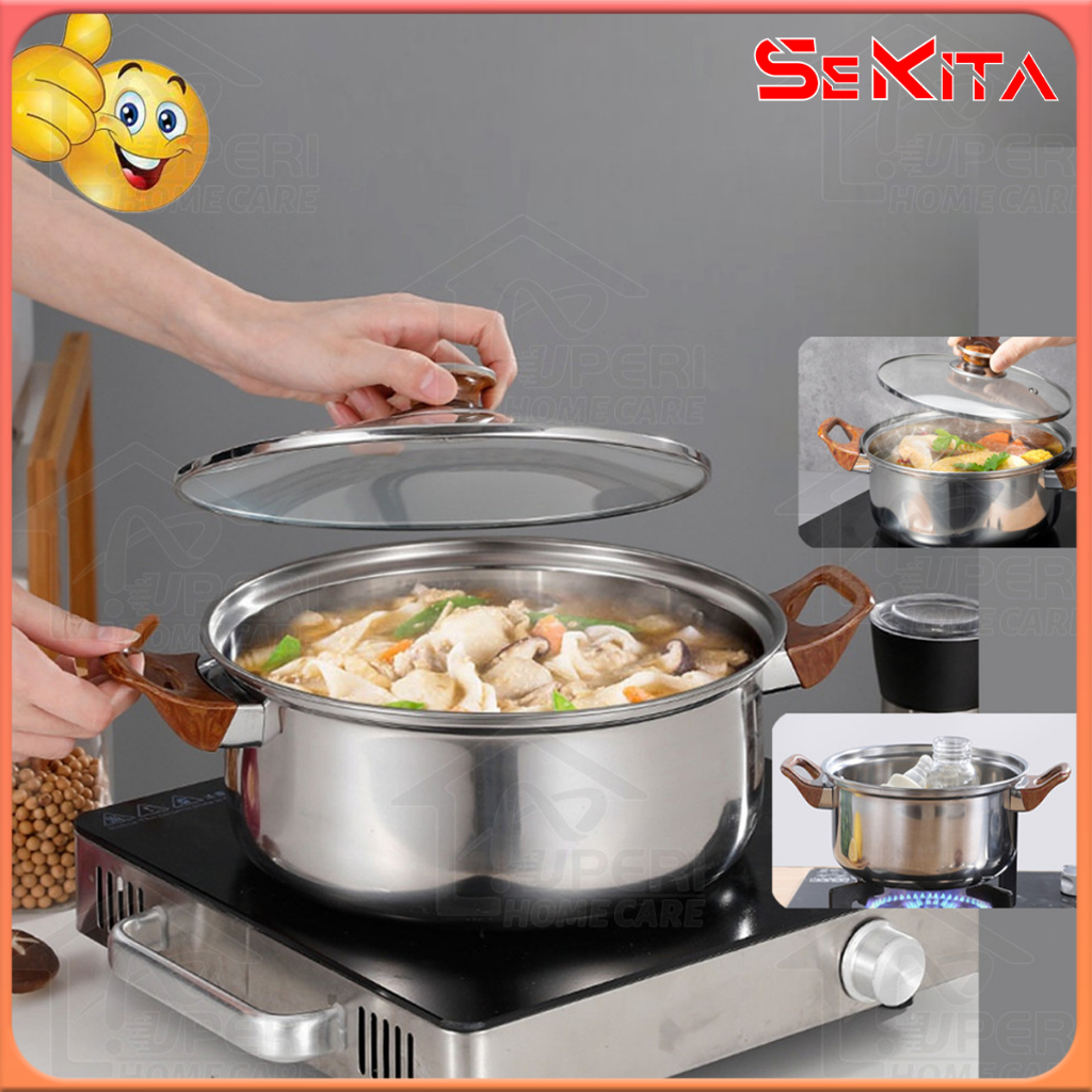 Panci sup sop soup pot stainless steel tutup kaca murah/Panci Sop Stainless Steel Soup Pot