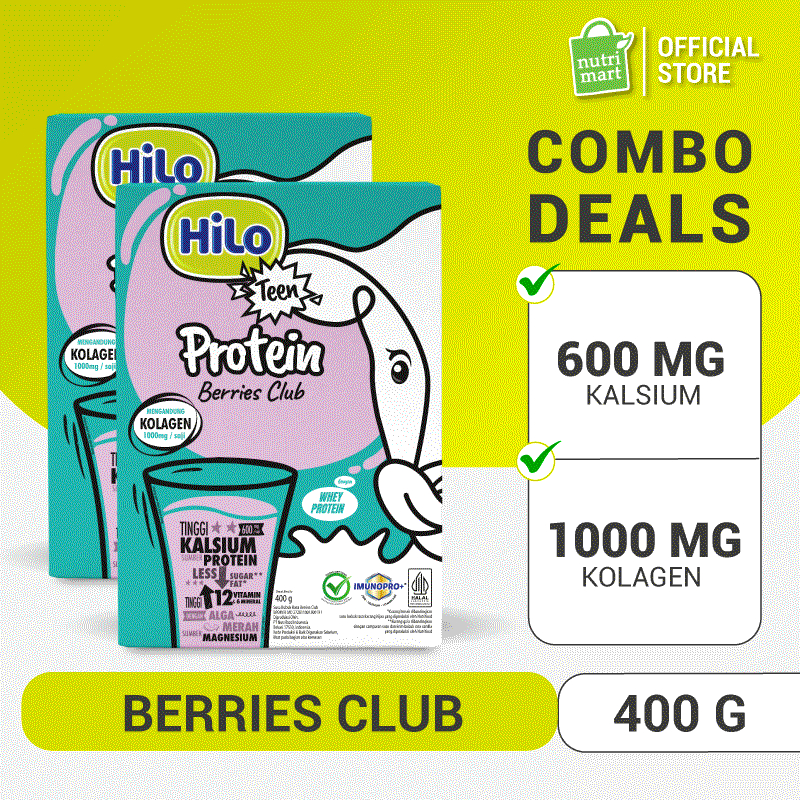 

Twin Pack - HiLo Teen+ Collagen Berries Club 400 gram - Susu Tinggi Kalsium dengan Kolagen untuk Tumbuh Tinggi dan Kulit Sehat