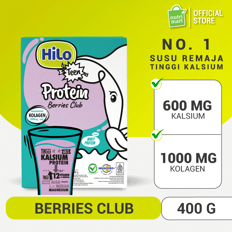 

HiLo Teen+ Collagen Berries Club 400 gram - Susu Tinggi Kalsium dengan Kolagen untuk Tumbuh Tinggi dan Kulit Sehat