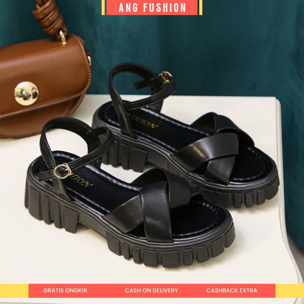 ANG FUSHION Sendal Wedges Wanita Hak 5cm Tali Sintetis Lilit AL 022
