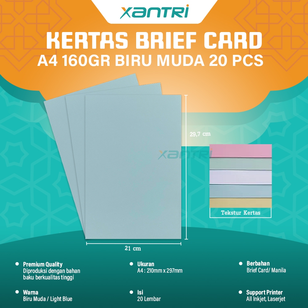 

Xantri - Kertas / Karton BC (Brief Card) / Manila Putih Dan Warna A4 160 Gsm 210mm x 297mm Kertas Undangan Ijazah Sertifikat Kartu Nama