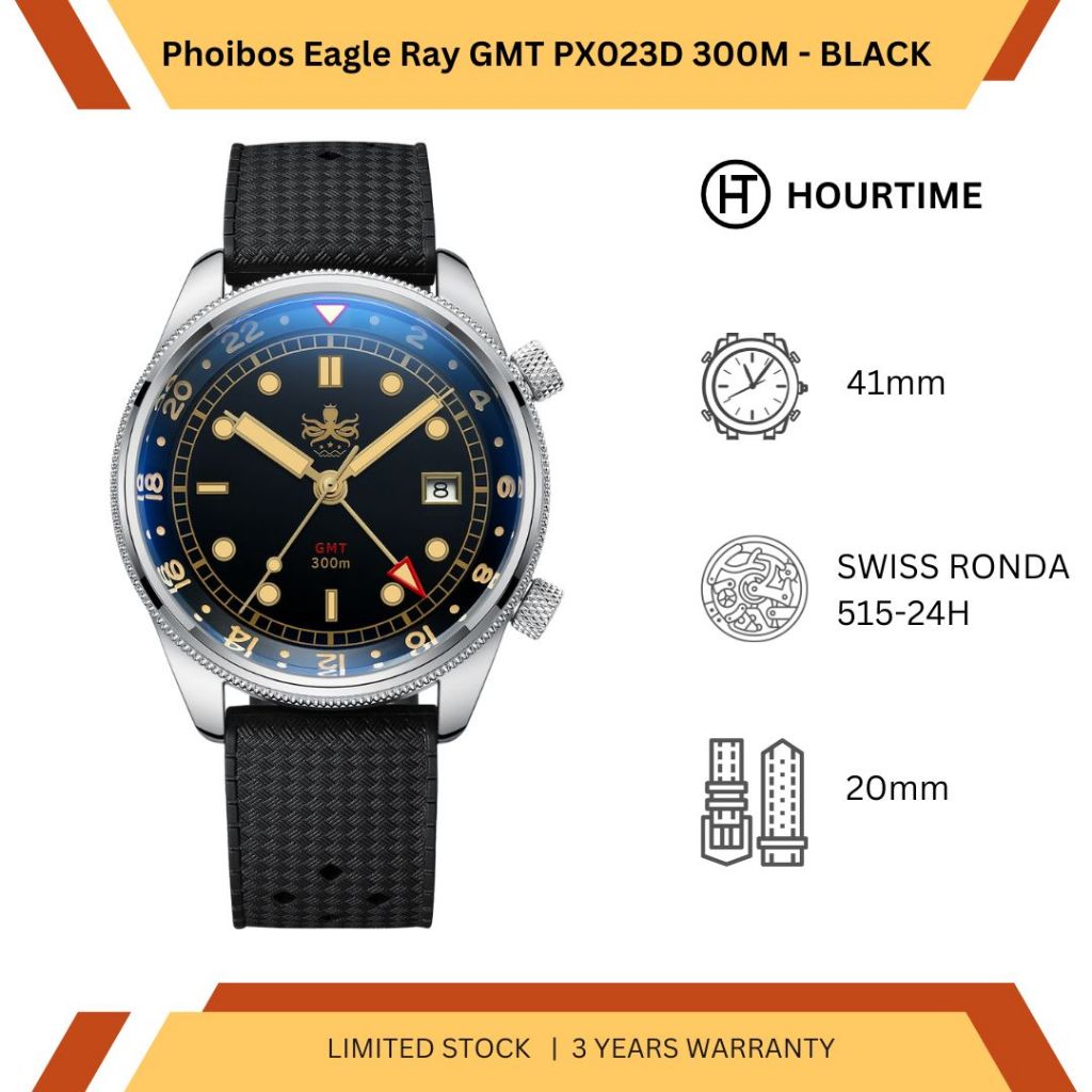 Jam Tangan Pria Phoibos Eagle Ray 300M Dive Watch PY039D Sunray BlackGold Quartz