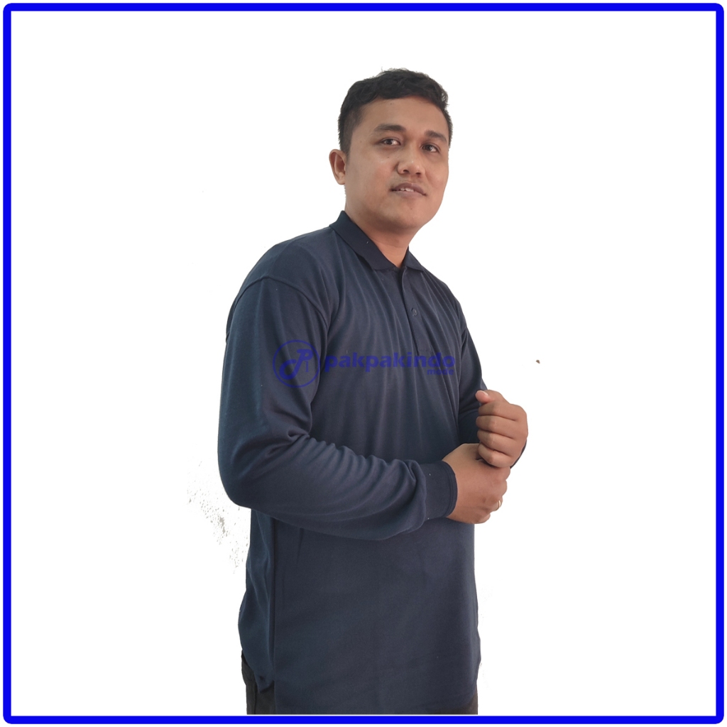 BAJU KAOS POLO KERAH BIRU DONGKER NAVY LENGAN PANJANG PRIA WANITA - COD BAYAR DITEMPAT