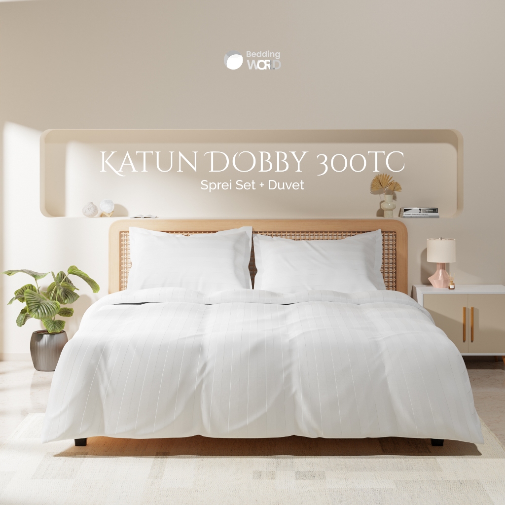 Sprei dan Bedcover Set Hotel Putih Dolby 300TC / Duvet Set Hotel Katun Dobby 300TC / Sprei Hotel Put