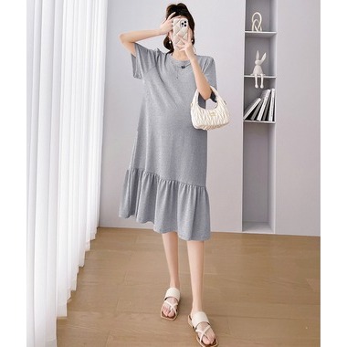 COD DRESS IBU HAMIL MODEL REMPEL BERLENGAN PENDEK BAHAN HYGT MOTIF POLOS KEKINIAN