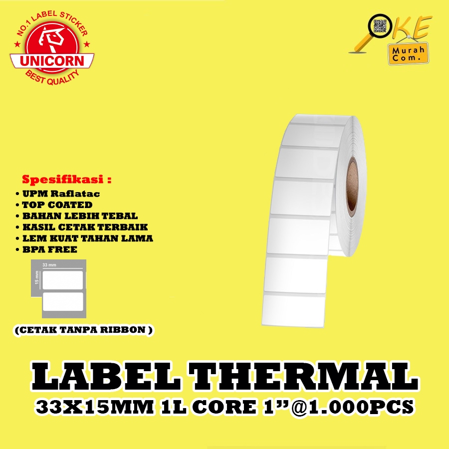 

Stiker Label Barcode Thermal 33x15 mm / 33 x 15 mm / 33x15mm 1 Line Core 1 inch isi 1.000pcs
