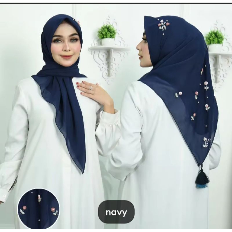 Bella sulam tangan tassel hijab segiempat termurah