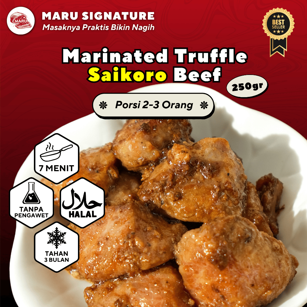 

MARU SIGNATURE Daging Sapi Saikoro Meltique Marinasi Bumbu Truffle 250gr Halal