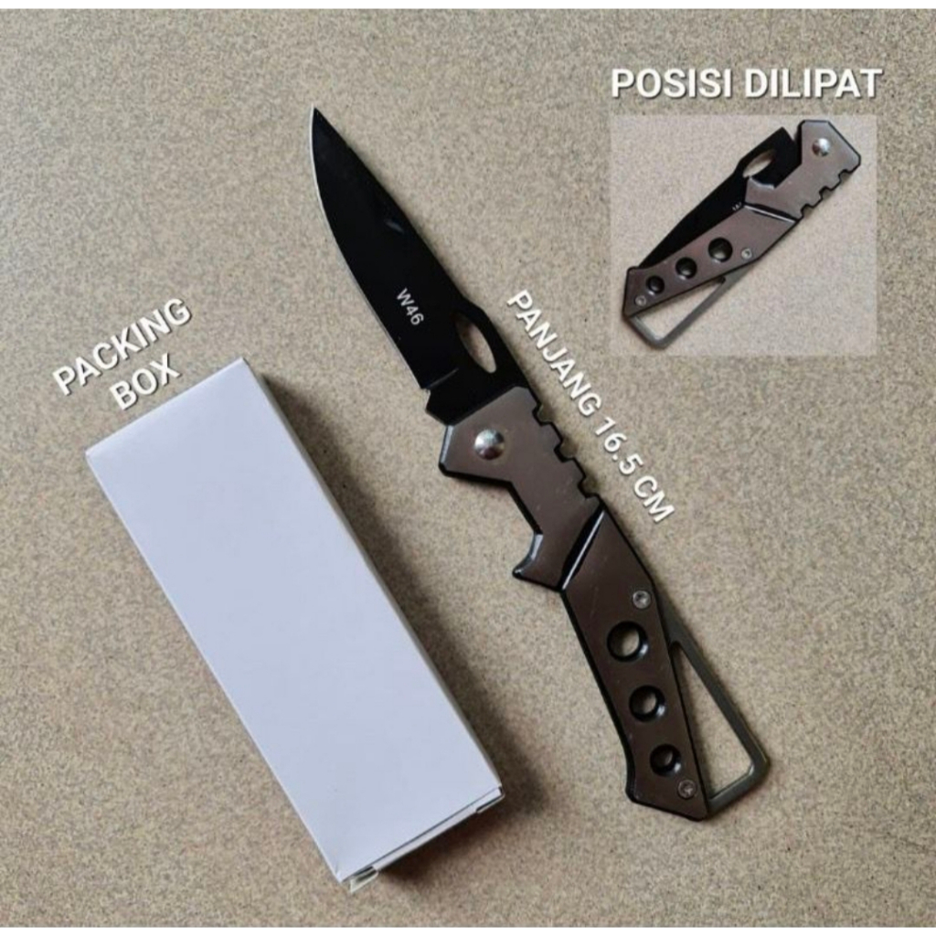 Pisau Lipat Silver Polos Packing Kotak Putih panjang 16,5cm