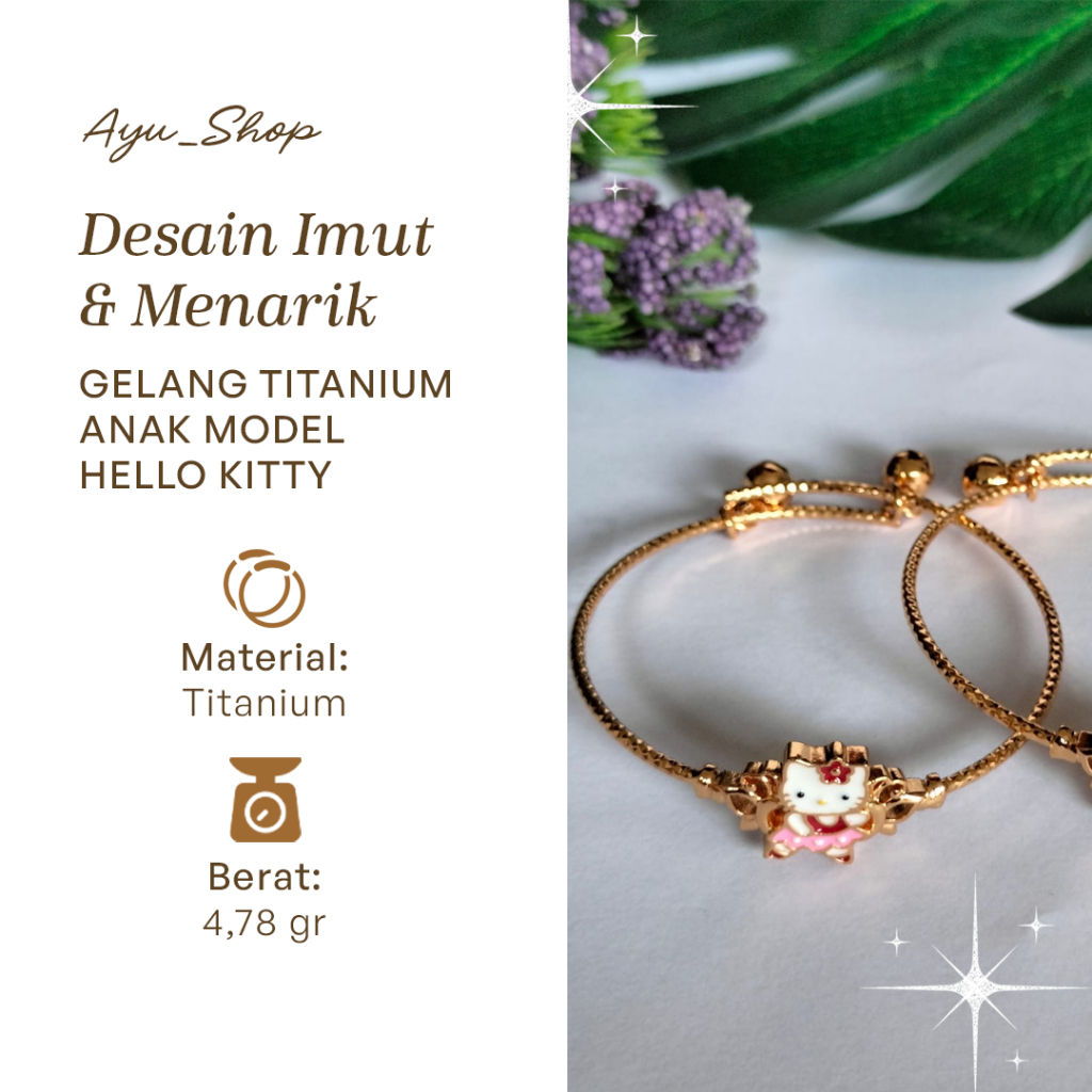 Gelang Anak Model Hello Kitty Titanium Rose Gold Anti Luntur 4,78 Gr 5 CM