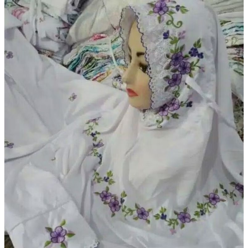 Mukena terusan polino silk Mukena dewasa Mukena bordir Mukena pesantren Mukena putih terusan
