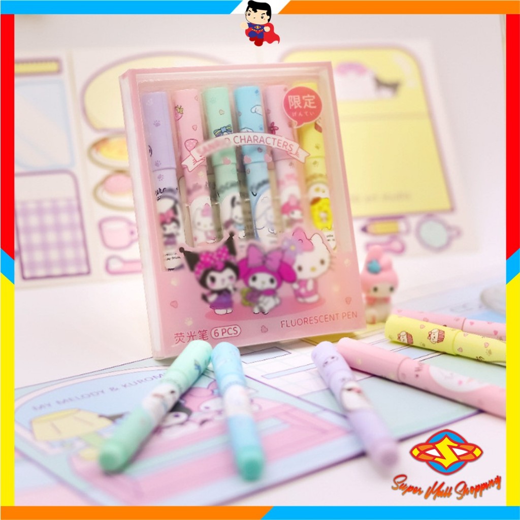 

SMS Set Highlighter Warna Warni Karakter Kartun 6PCS Motif Spidol Warna Pastel Pen Diary Marker Stationery Lucu Unik Penanda Buku Warna Warni Pena Ujung Lembut
