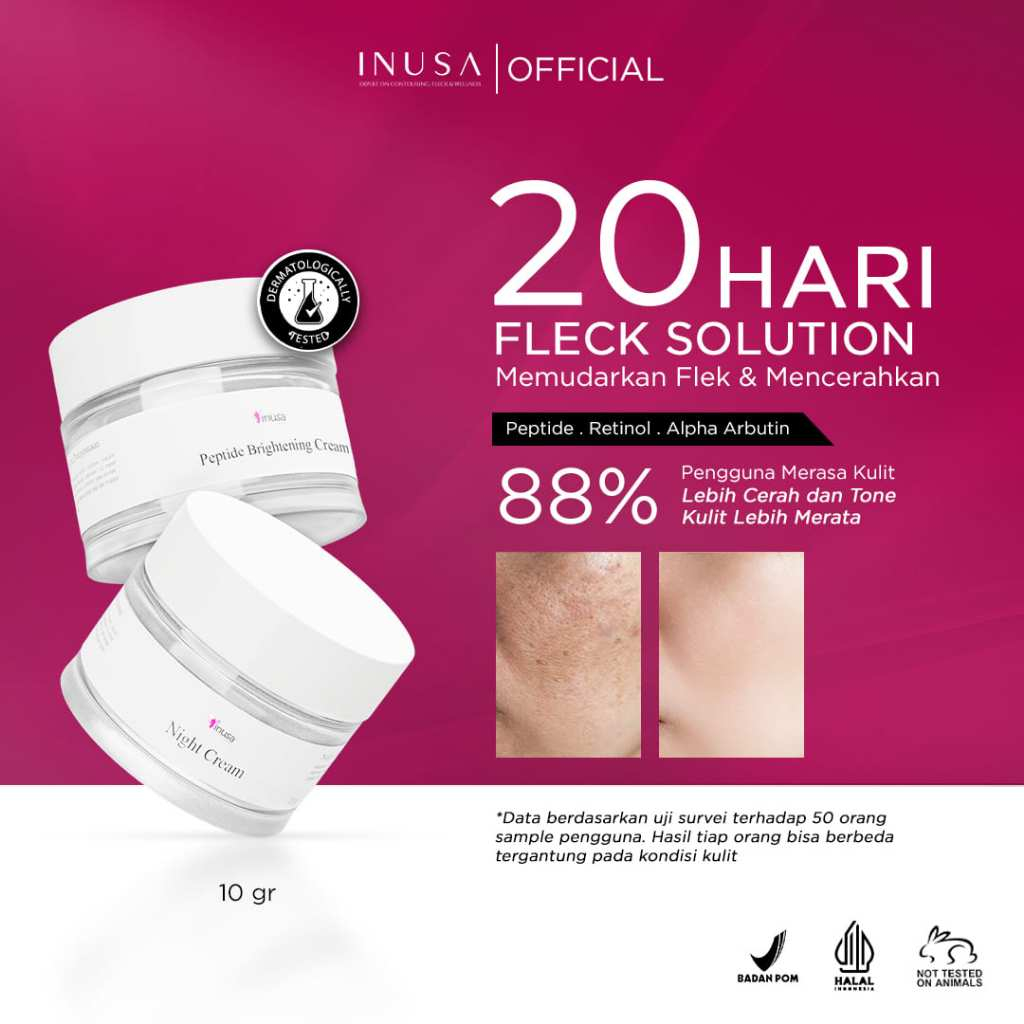 Inusa Paket Flek 2 Cream Peptide Brightening dan Night Cream Retinol BPOM