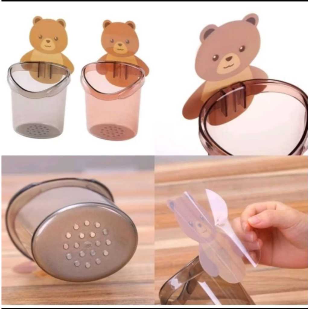 HHS - Wadah Tempel Tempat - Wadah Sikat gigi Beruang Rak Sikat Gigi Dispenser Sikat Gigi Odol