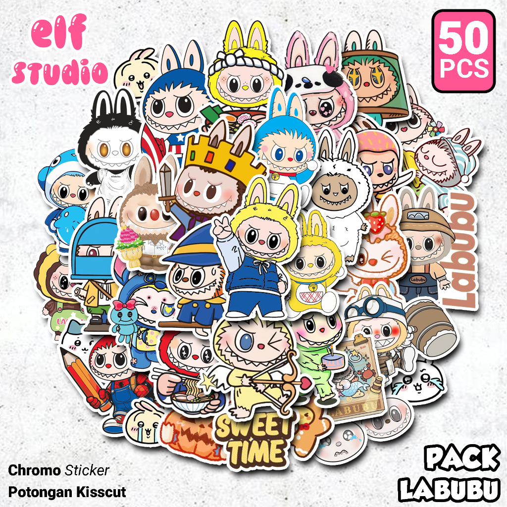 Stiker Labubu Monsters Lucu 50 Pcs Stiker Aesthetic Aksesoris Buku Jurnal Deco Anak