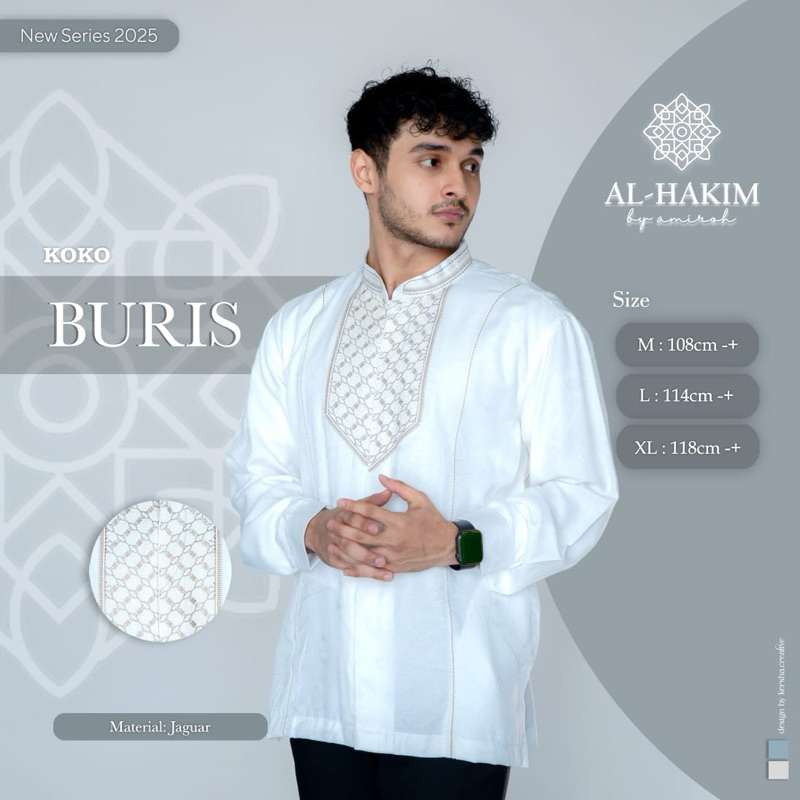 baju koko lebaran lengan panjang putih tulang buris by alhakim