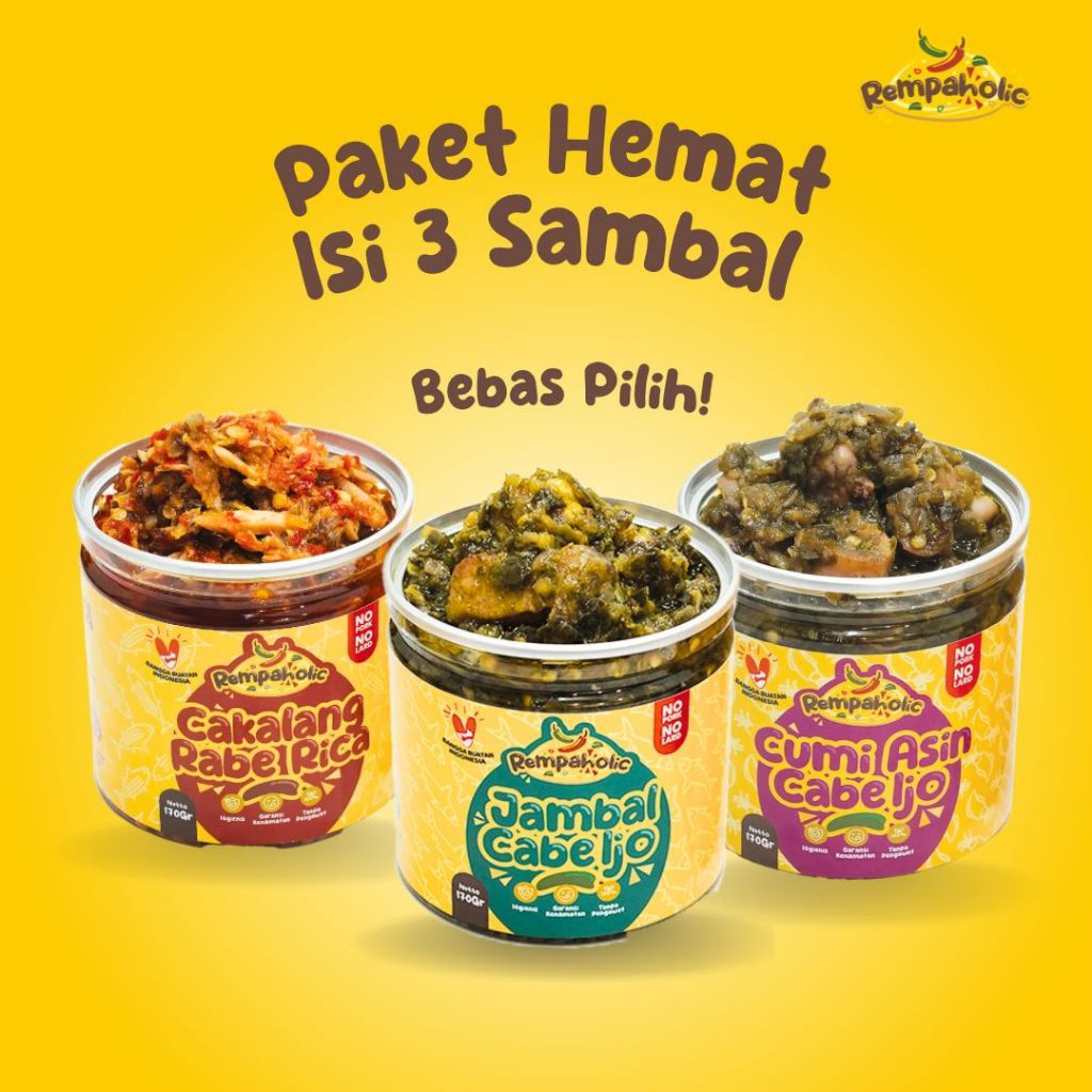 

Rempaholic - Paket Hemat Sambal Isi 3 - Bebas Pilih Varian Sambal - 170gr