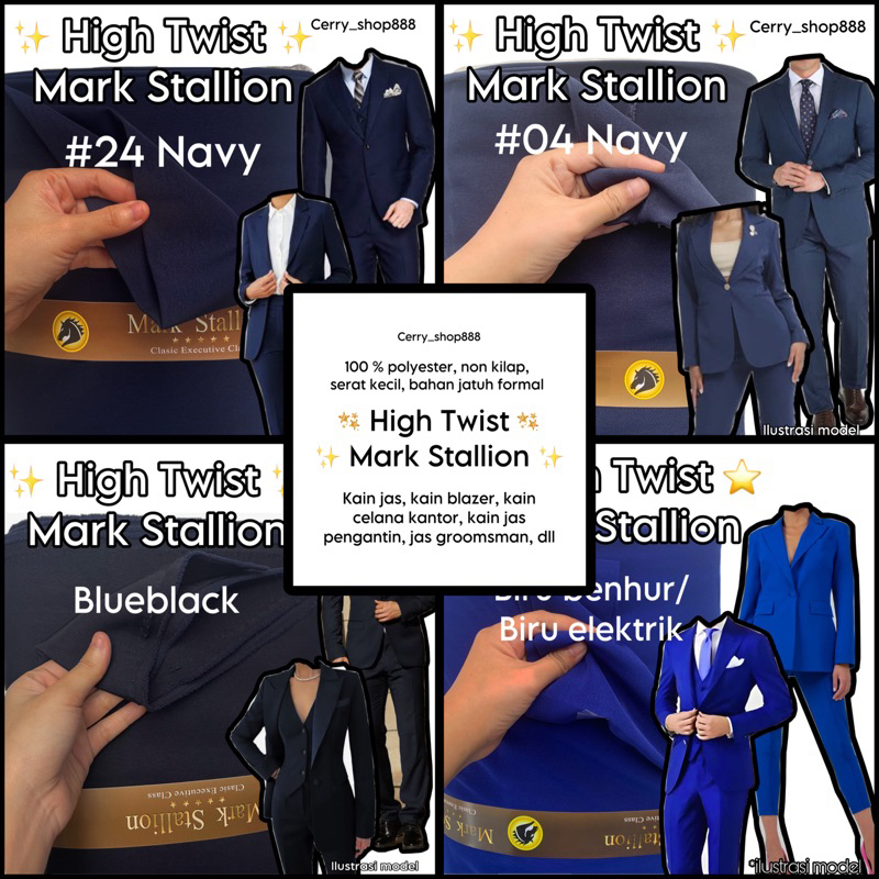 0,5 meter (setengah meter) kaih high twis mark stallion kain jas kain navy kain navi kain blueblack 